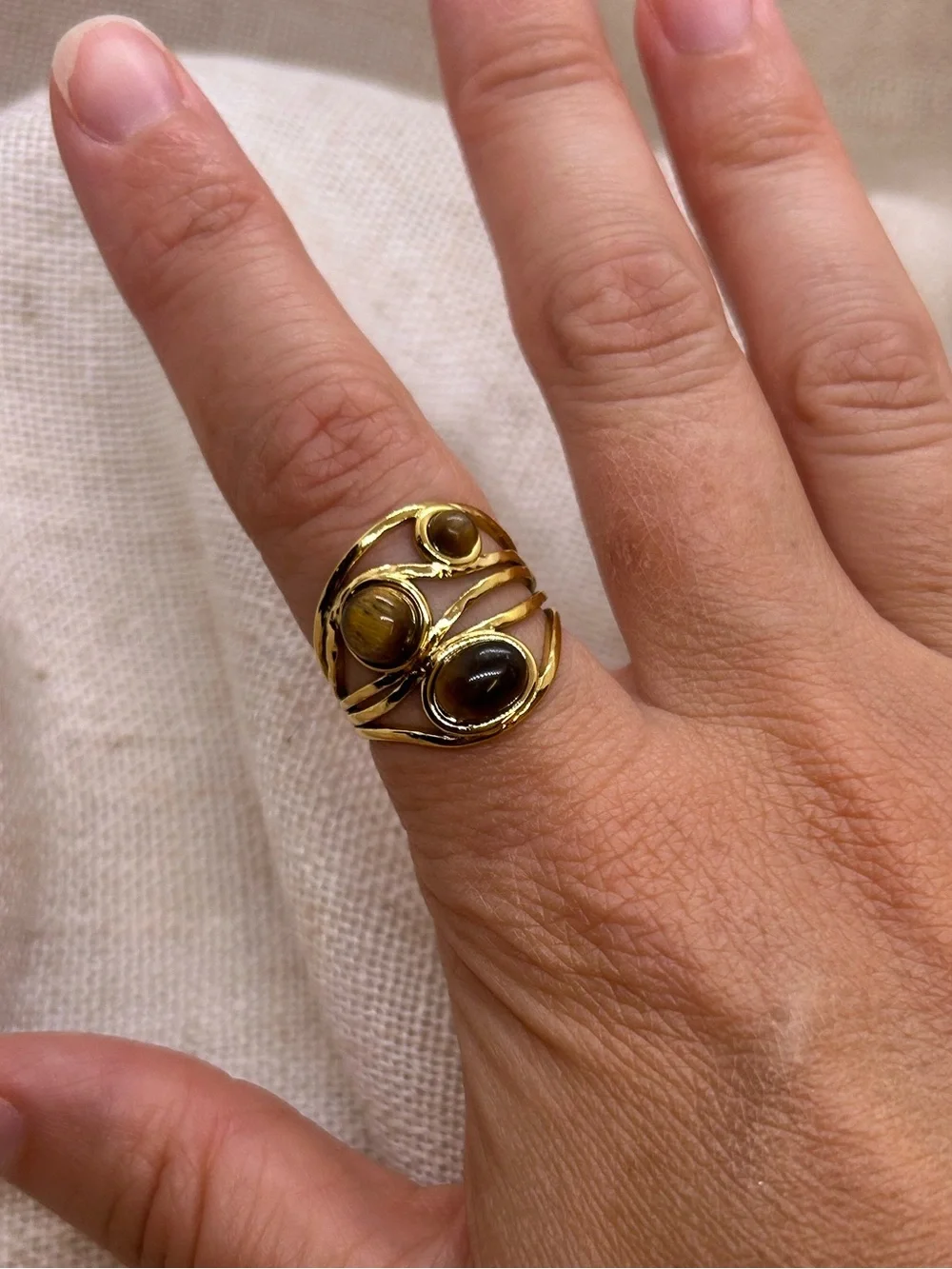 Gold Tiger's Eye Multi-Stone Ring Tarnish Resistant